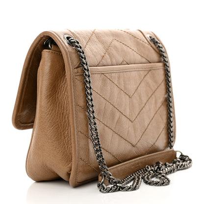 Saint Laurent Crinkled Calfskin Matelasse Monogram Baby Niki Chain Satchel Natural Tan 3 of 10
