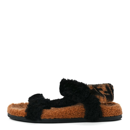 Fendi Shearling FF Fendi Feel Sandals 39 Tobacco Black 1 of 8