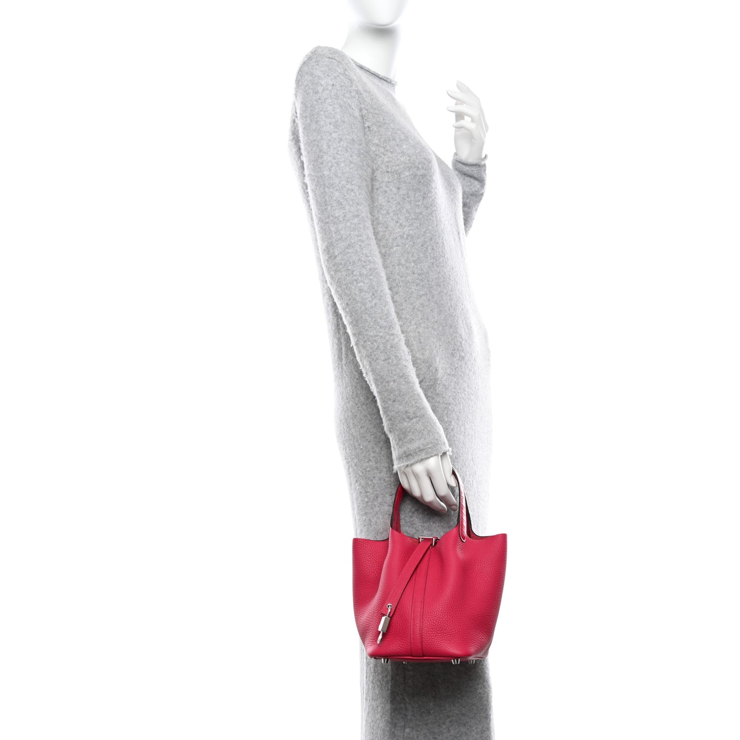 Taurillon Clemence Matte Alligator Picotin Lock Touch 18 PM Framboise