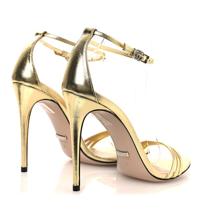 Gucci Metallic Crystal GG Ankle Strap High Heel Sandals 37 Gold 5 of 13