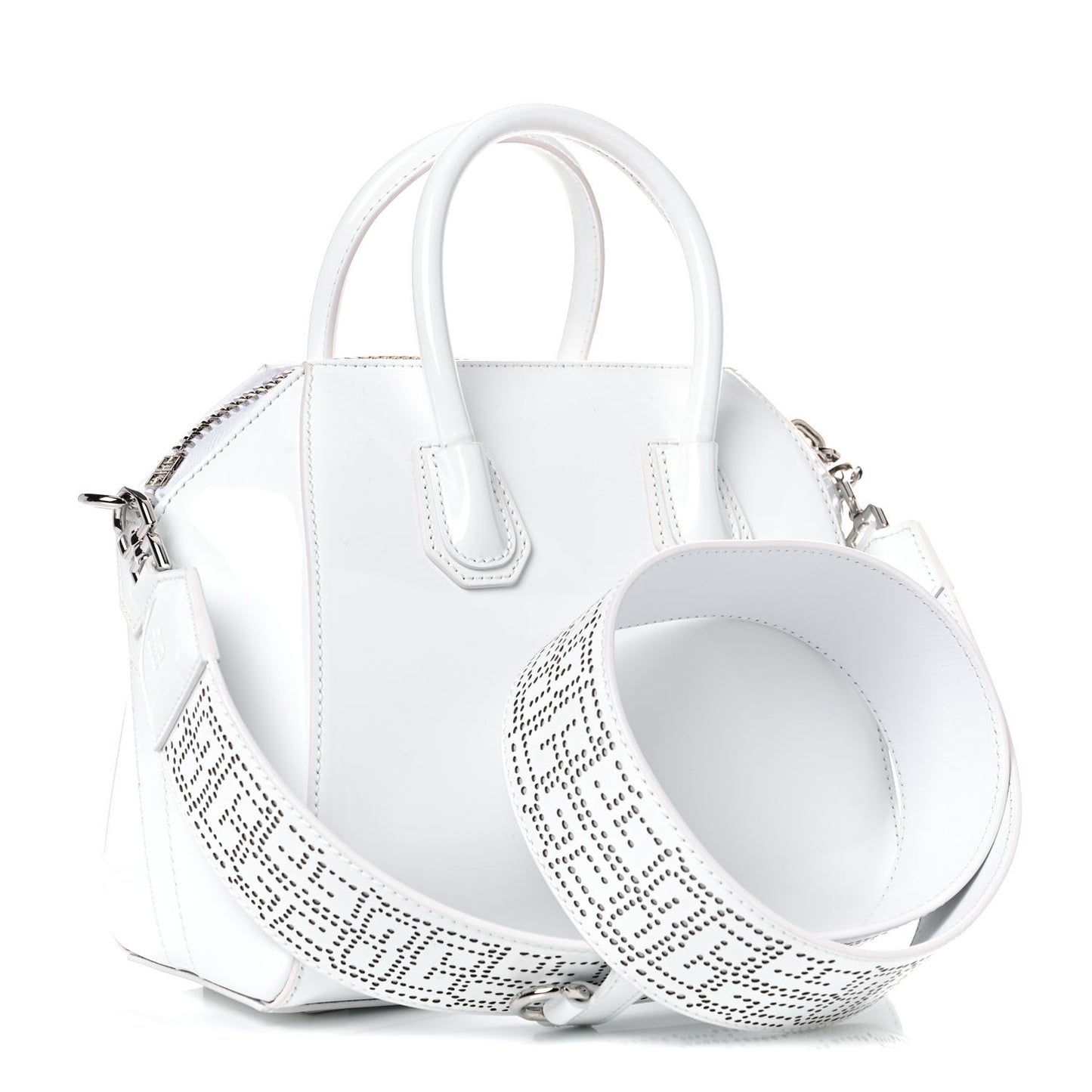 Shiny Lord Calfskin Perforated Mini 4G Antigona White