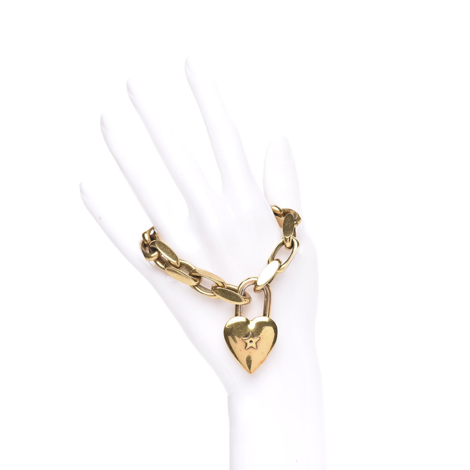 Christian Dior Metal Heart Lock Chain Bracelet Gold 2 of 4