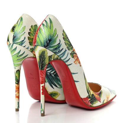 Christian Louboutin Crackled Calfskin Hawaii Print So Kate 120 Pumps 39 White Multi 4 of 9