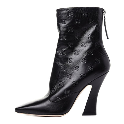 Fendi Vitello Karligraphy Embossed FFreedom High Heel Ankle Boots 40 Black 1 of 9