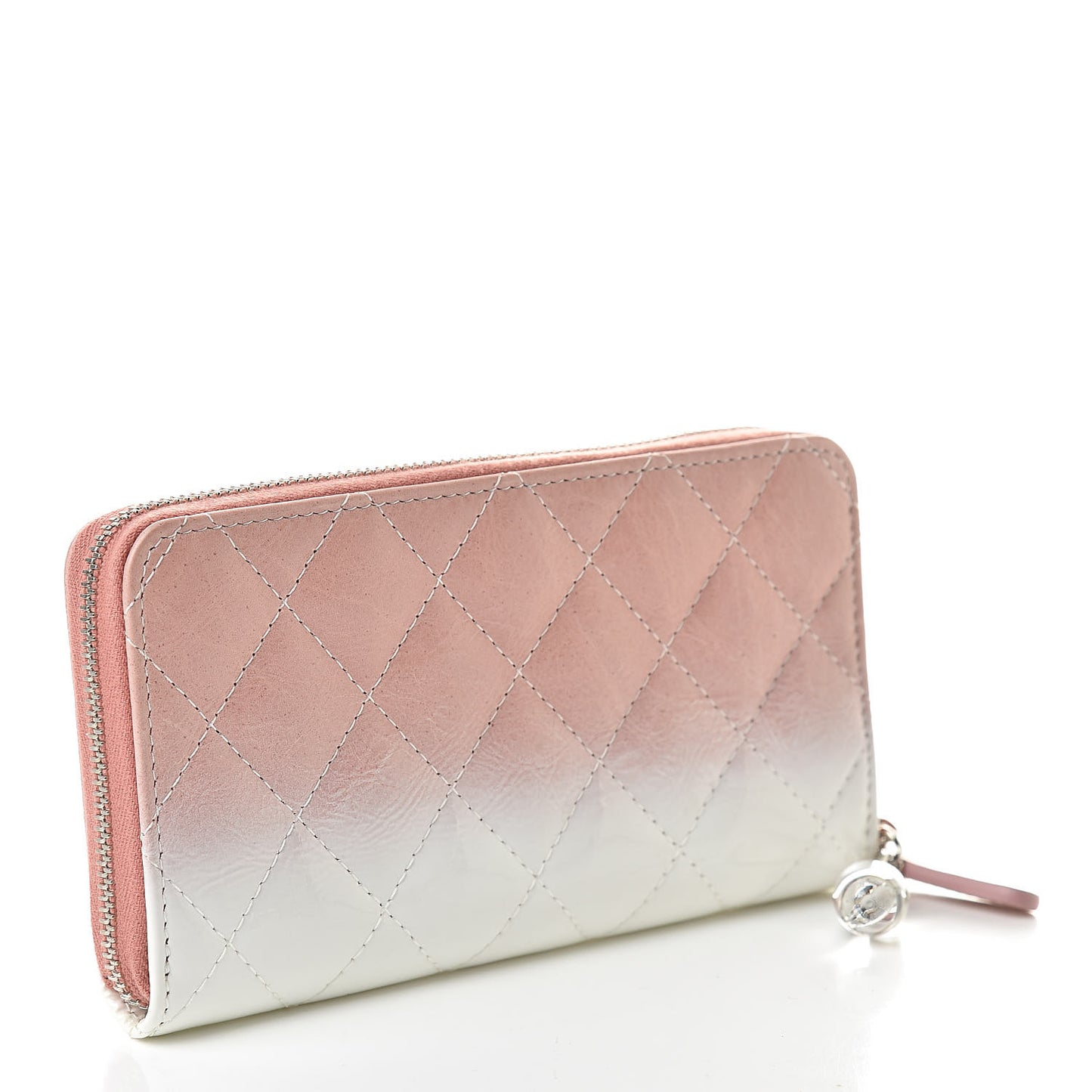 Ombre Patent Calfskin Quilted Small Zip Around Wallet Pink White