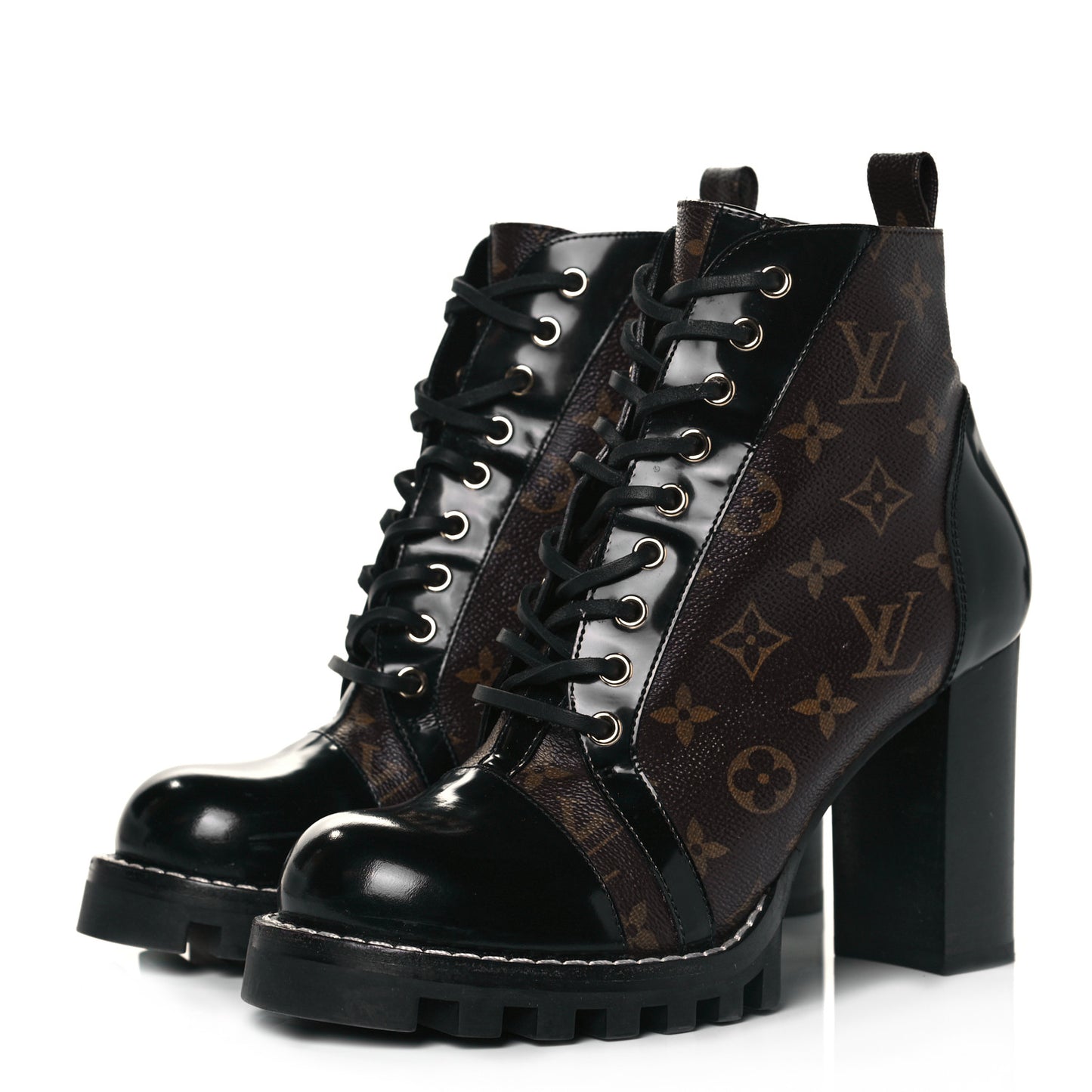 Patent Calfskin Monogram Star Trail Ankle Boots 41 Black