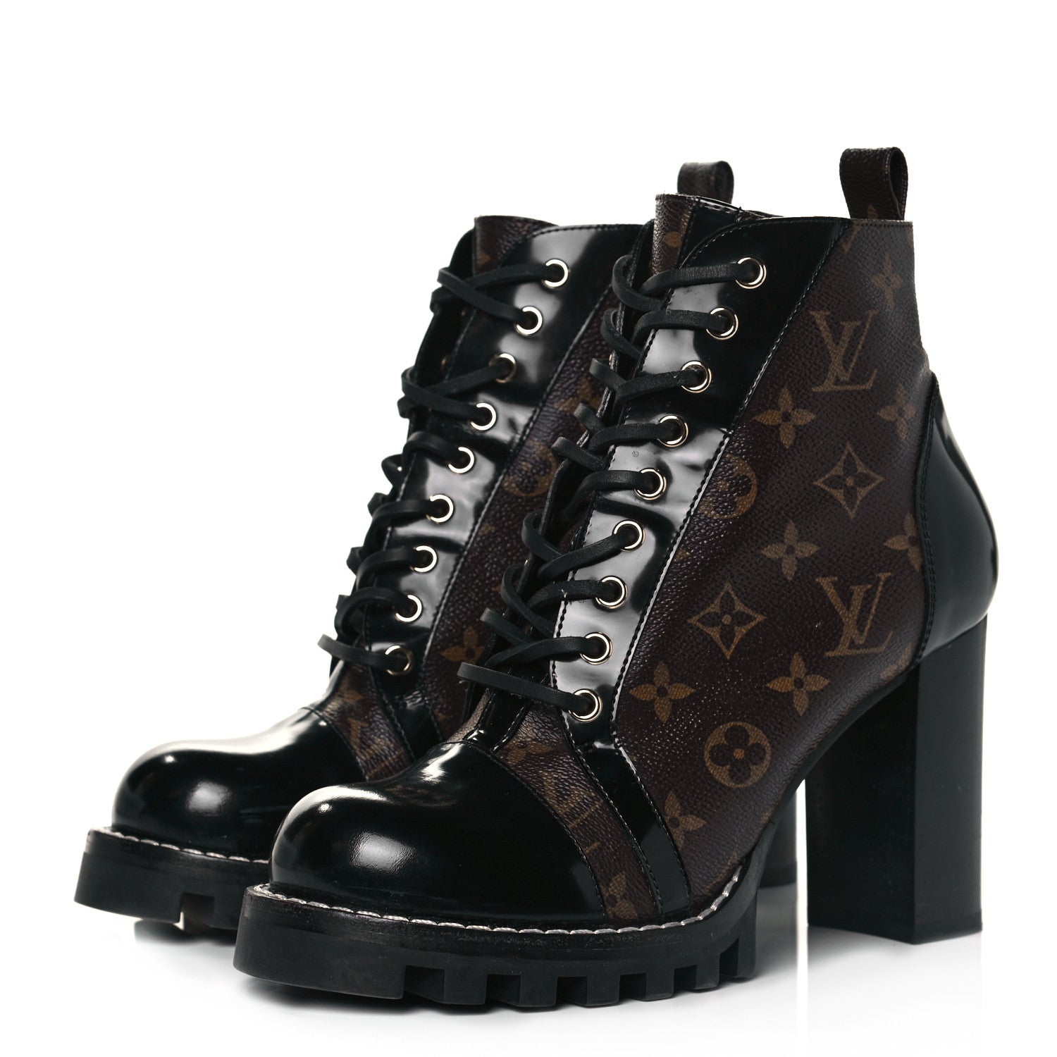Louis Vuitton Patent Calfskin Monogram Star Trail Ankle Boots 41 Black 2 of 9