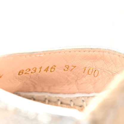 Gucci Lame GG Monogram Ankle Wrap Platform Espadrille Wedges 37 Silver Beige Light Grey 9 of 10