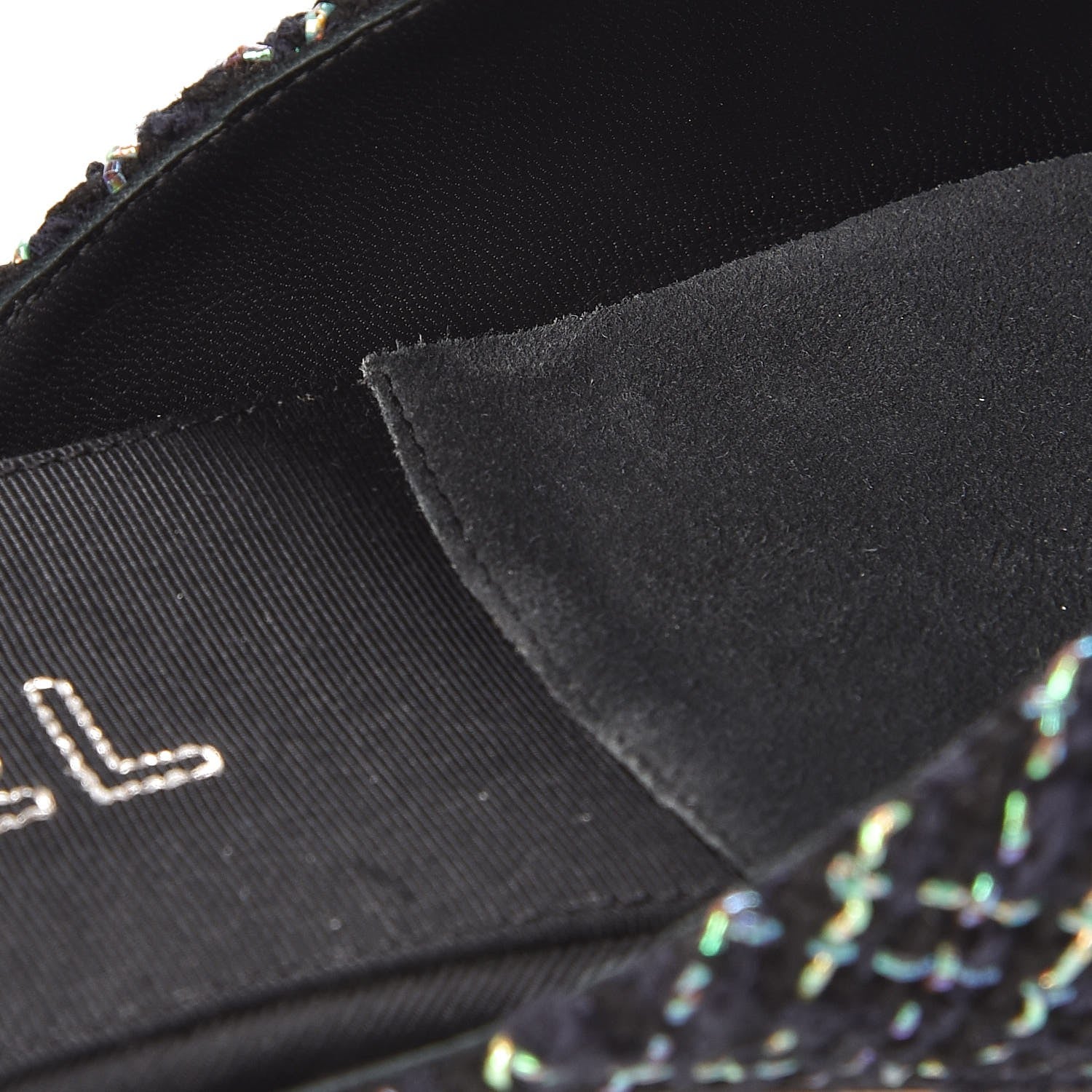 Chanel Tweed Grosgrain Camellia CC Flat Mules 40 Black Green 9 of 10