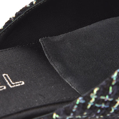 Chanel Tweed Grosgrain Camellia CC Flat Mules 40 Black Green 9 of 10