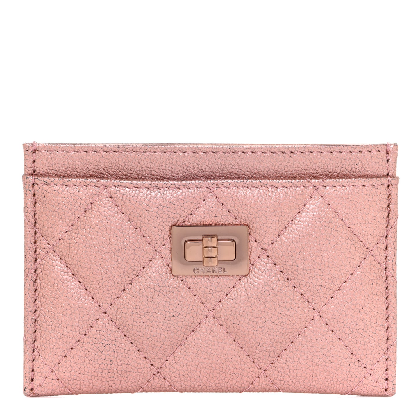 Metallic Caviar Quilted Reissue Card Holder Rose Gold