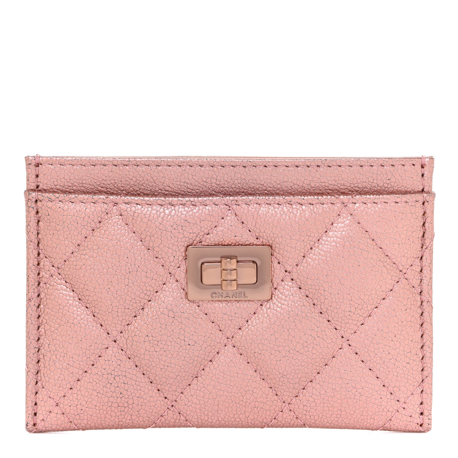 Chanel Metallic Caviar Quilted Reissue Card Holder Rose Gold 1 of 9