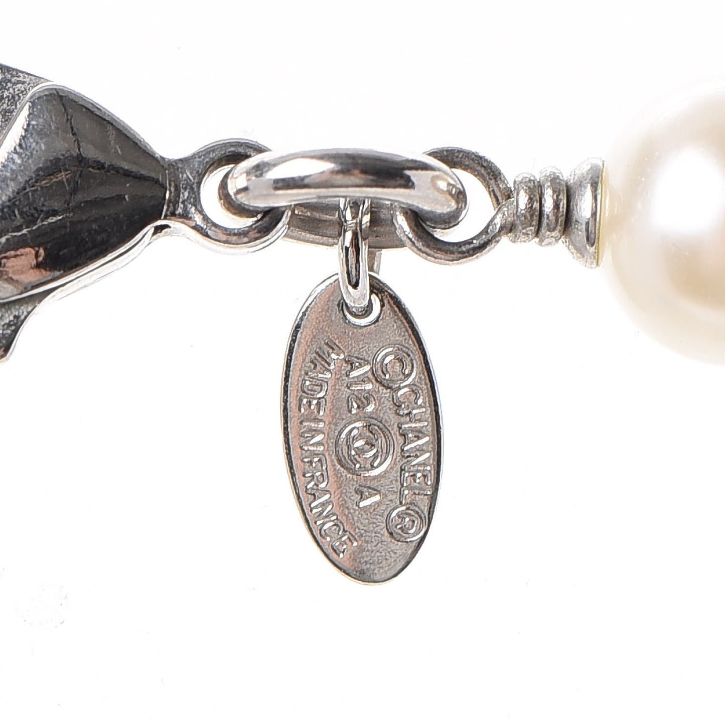 Crystal Pearl CC Long Necklace Silver