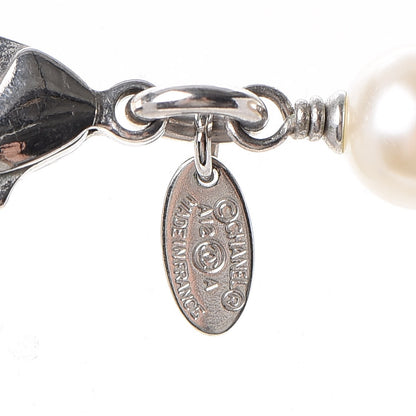 Chanel Crystal Pearl CC Long Necklace Silver 6 of 6