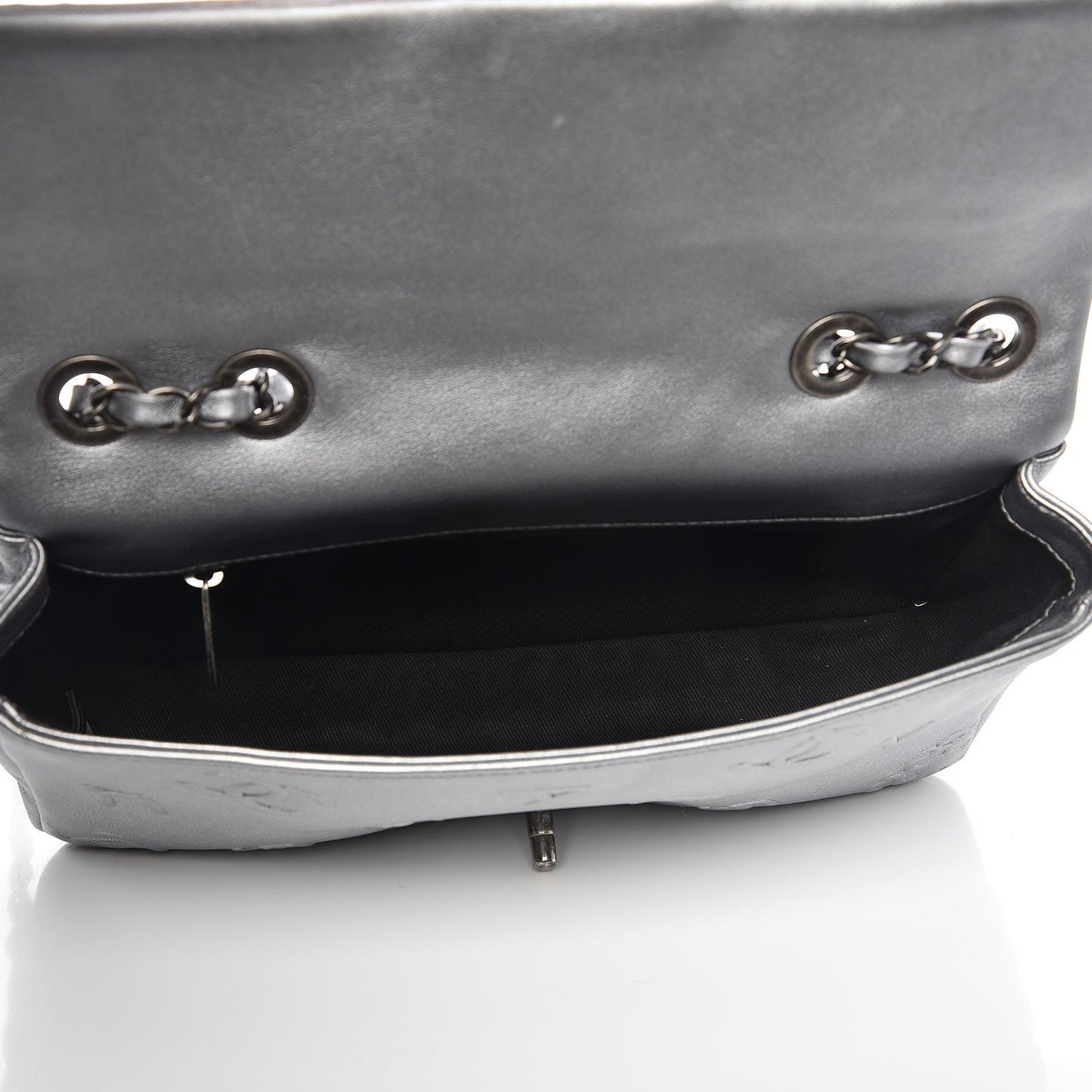 Metallic Lambskin Symbols Medium Single Flap Silver