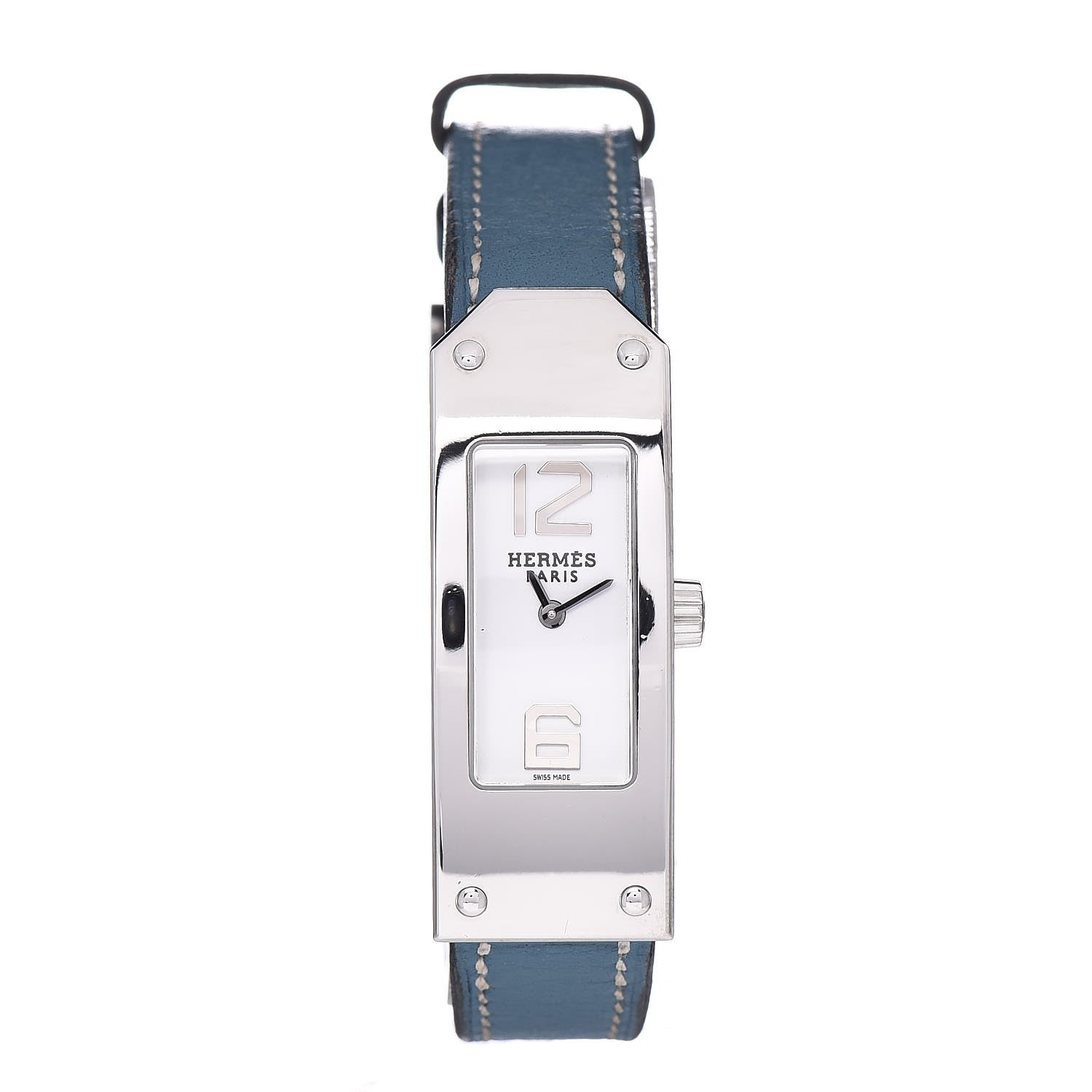 Hermes Stainless Steel Swift 15mm Kelly II Quartz Watch Blue Jean 1 of 9