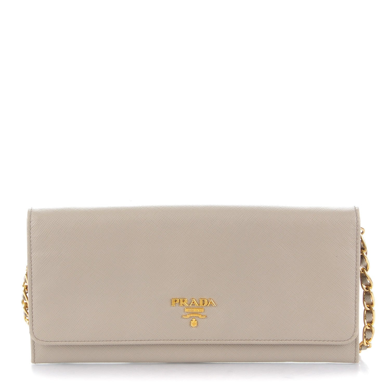 Prada Saffiano Metal Oro Chain Wallet Pomice 1 of 8