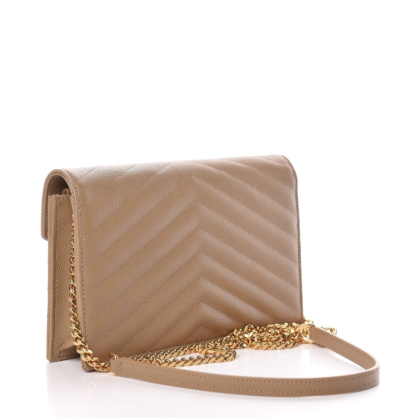 Grain De Poudre Matelasse Chevron Monogram Envelope Chain Wallet Dark Latte
