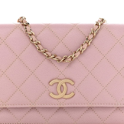 Chanel Caviar Quilted Studded CC Wallet on Chain WOC Light Pink 8 of 11