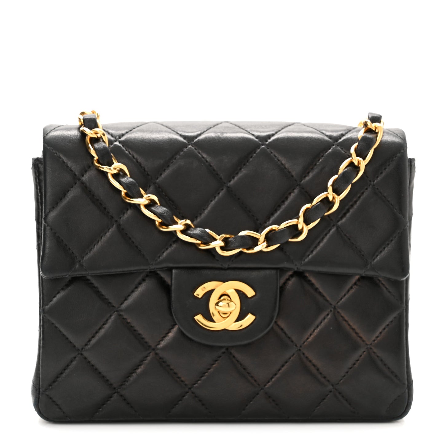Lambskin Quilted Mini Square Flap Black