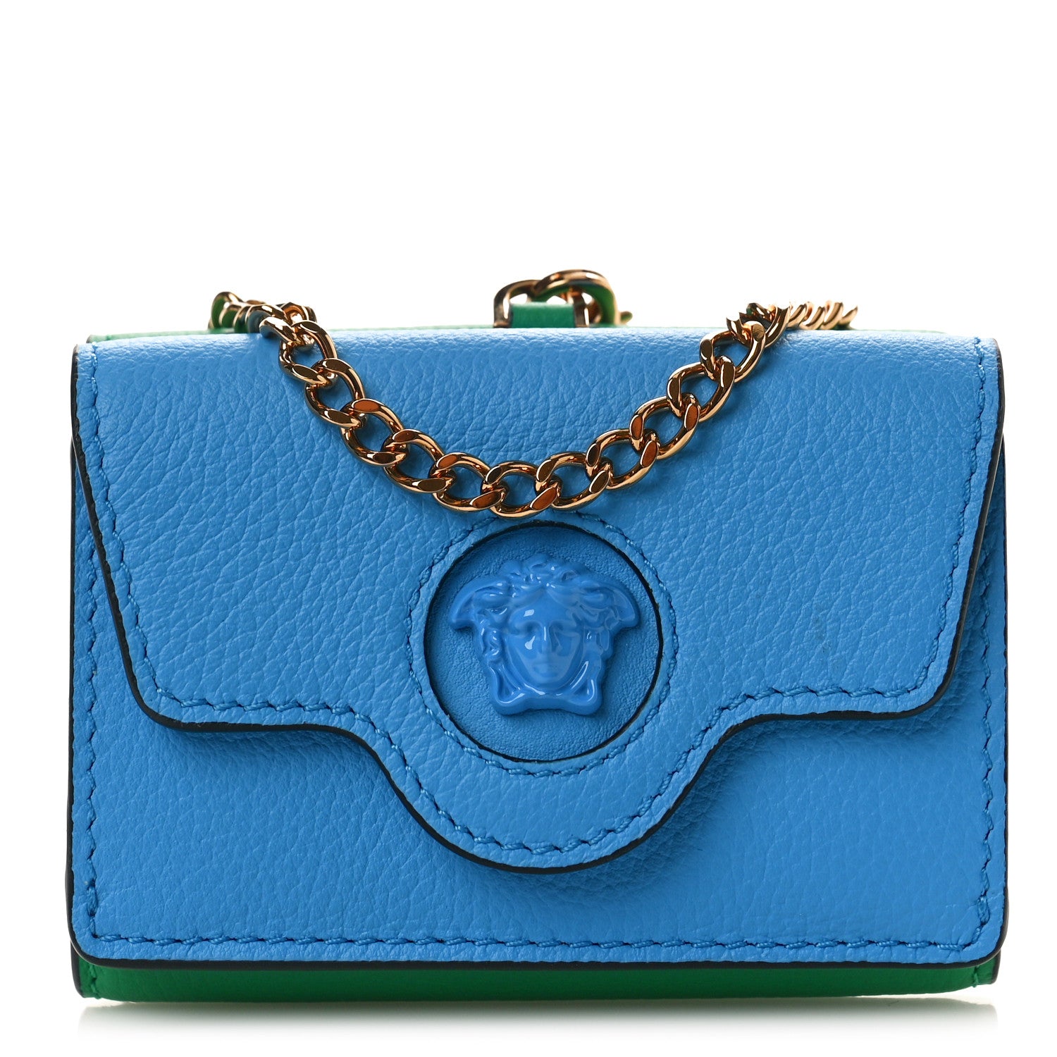 Versace Grained Calfskin Medusa Wallet On Chain Blue Green 1 of 8