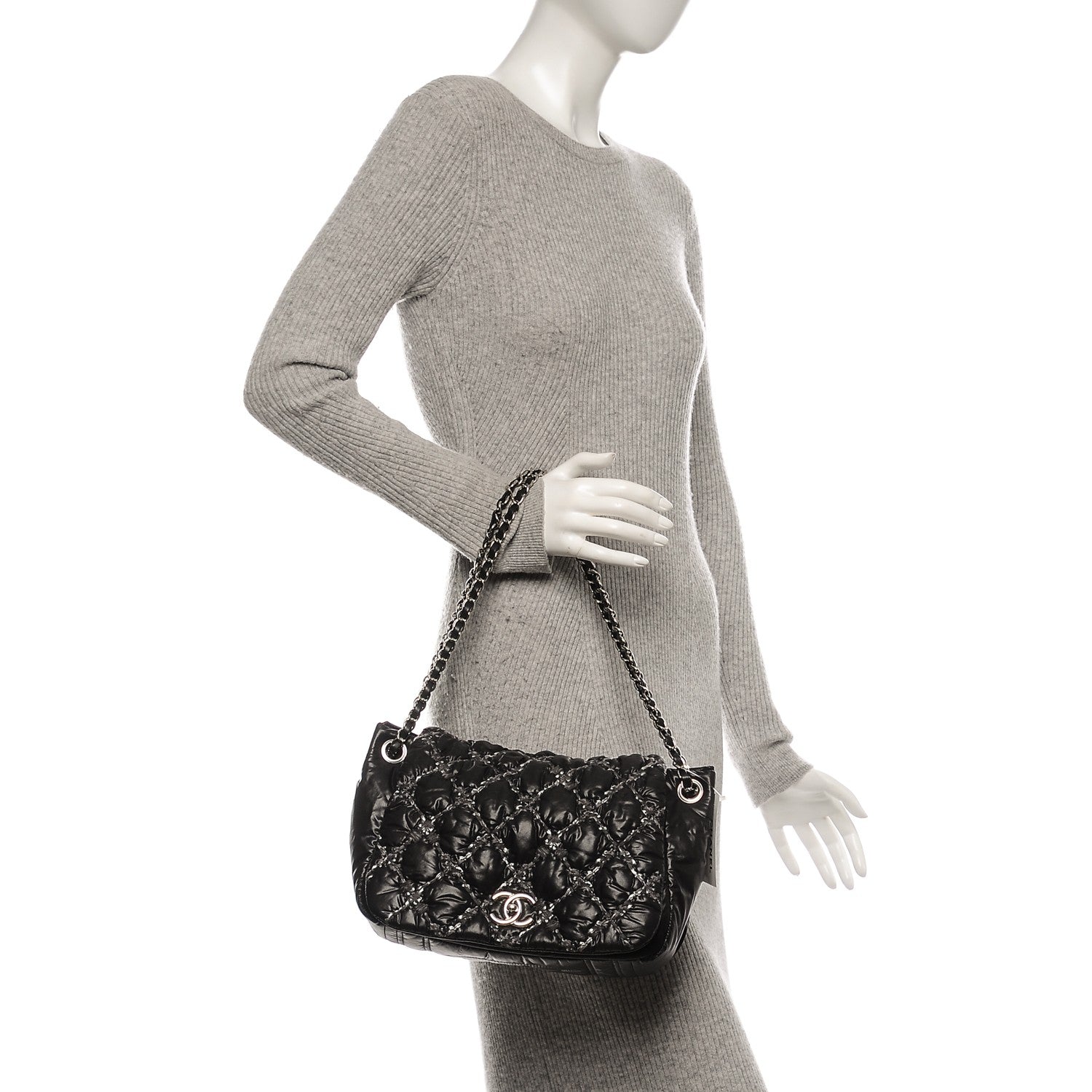 Chanel Nylon Quilted Tweed Stitch Bubble Flap Black 2 of 7