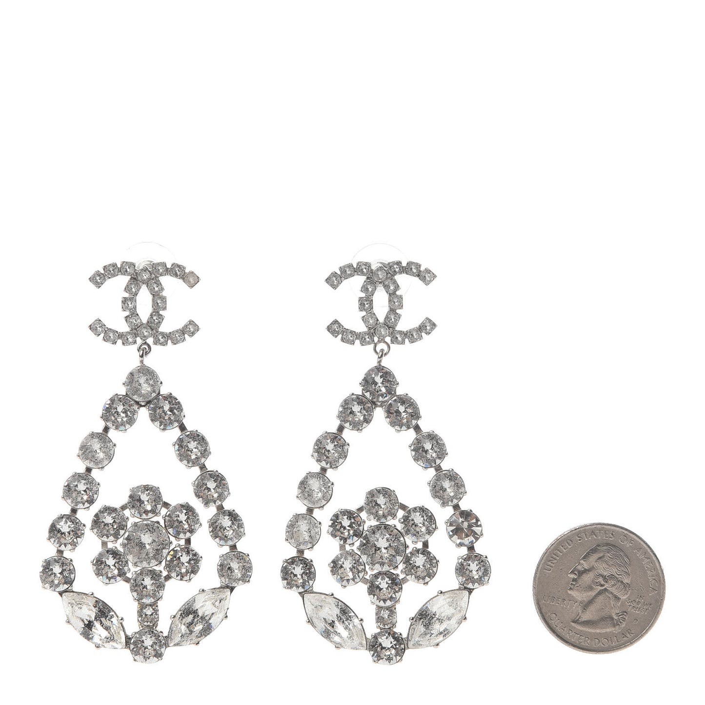 Crystal CC Drop Earrings Silver