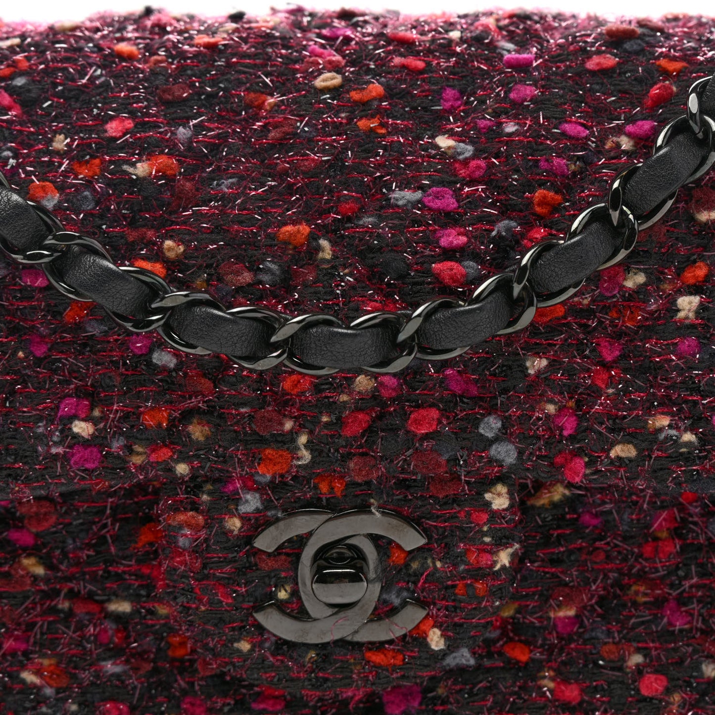 Glittered Tweed Quilted Mini Rectangular Flap Pink Multicolor