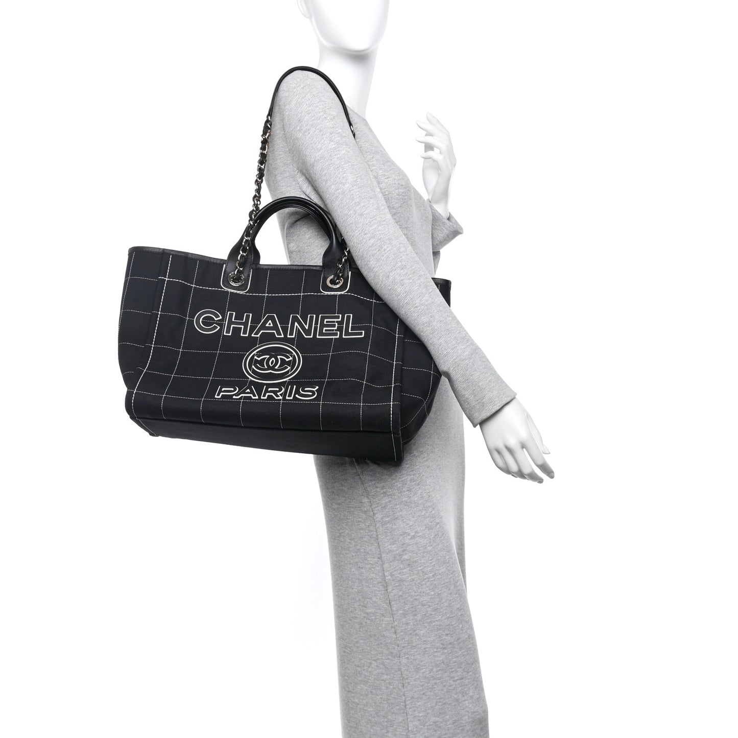 Cotton Medium Deauville Tote Black White