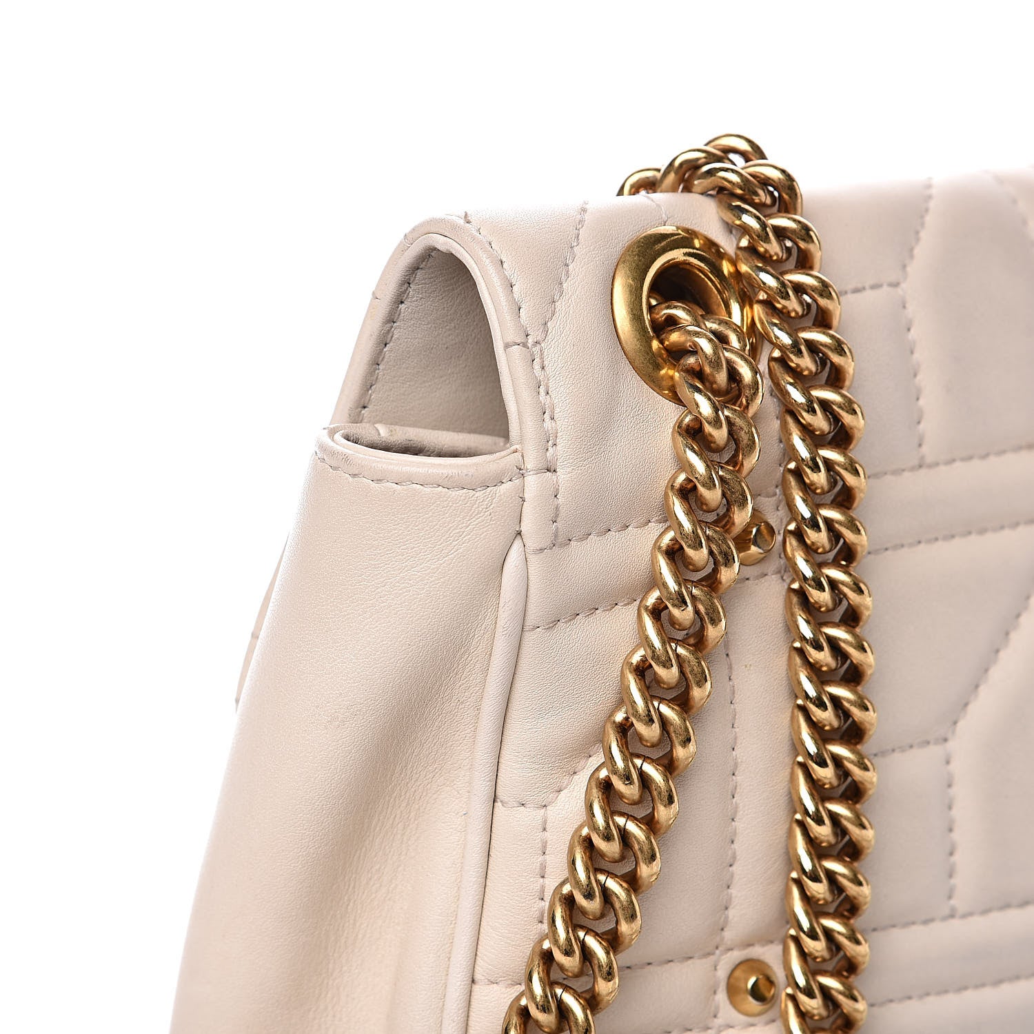 Gucci Calfskin Matelasse Studded Medium GG Marmont Shoulder Bag White 15 of 17