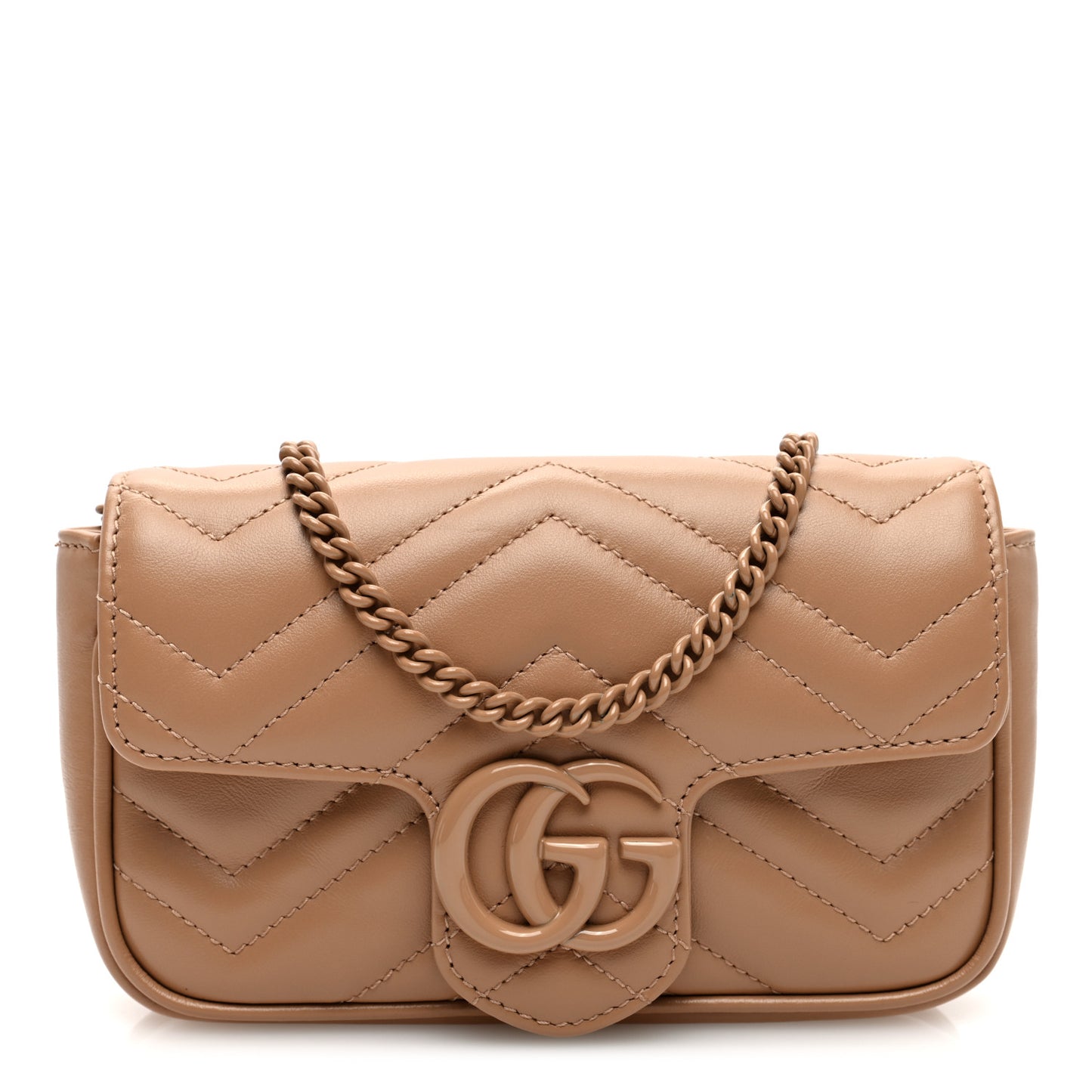 Calfskin Matelasse Monochrome Super Mini GG Marmont Shoulder Bag Camelia