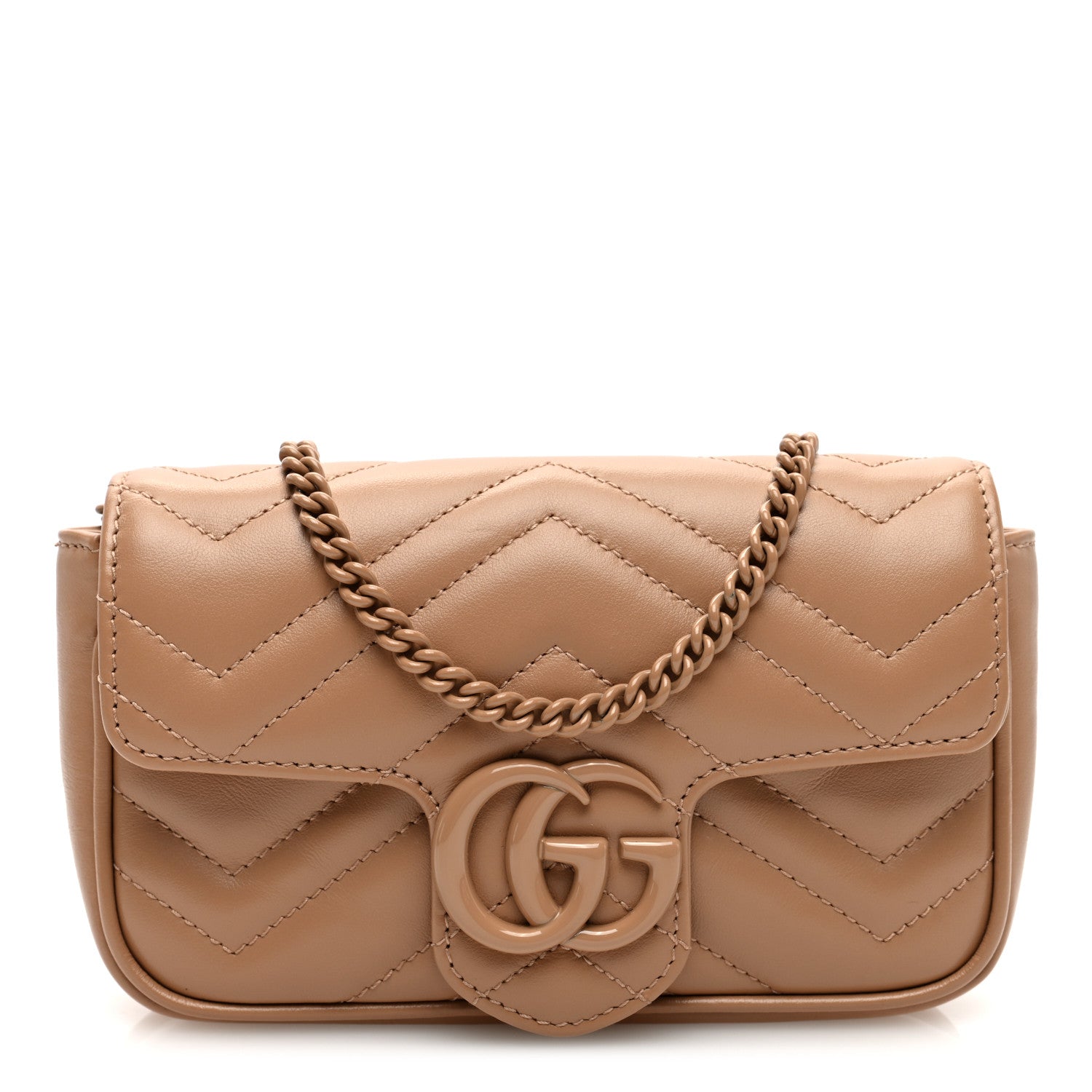 Gucci Calfskin Matelasse Monochrome Super Mini GG Marmont Shoulder Bag Camelia 1 of 9
