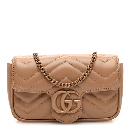 Gucci Calfskin Matelasse Monochrome Super Mini GG Marmont Shoulder Bag Camelia 1 of 9