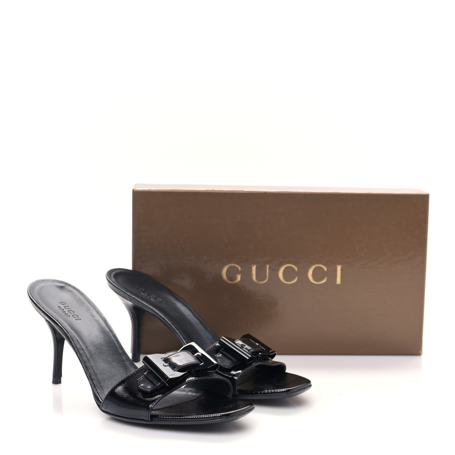 Gucci Calfskin Womens Tess Mid Heel Slide Sandals 8.5 Black 9 of 9