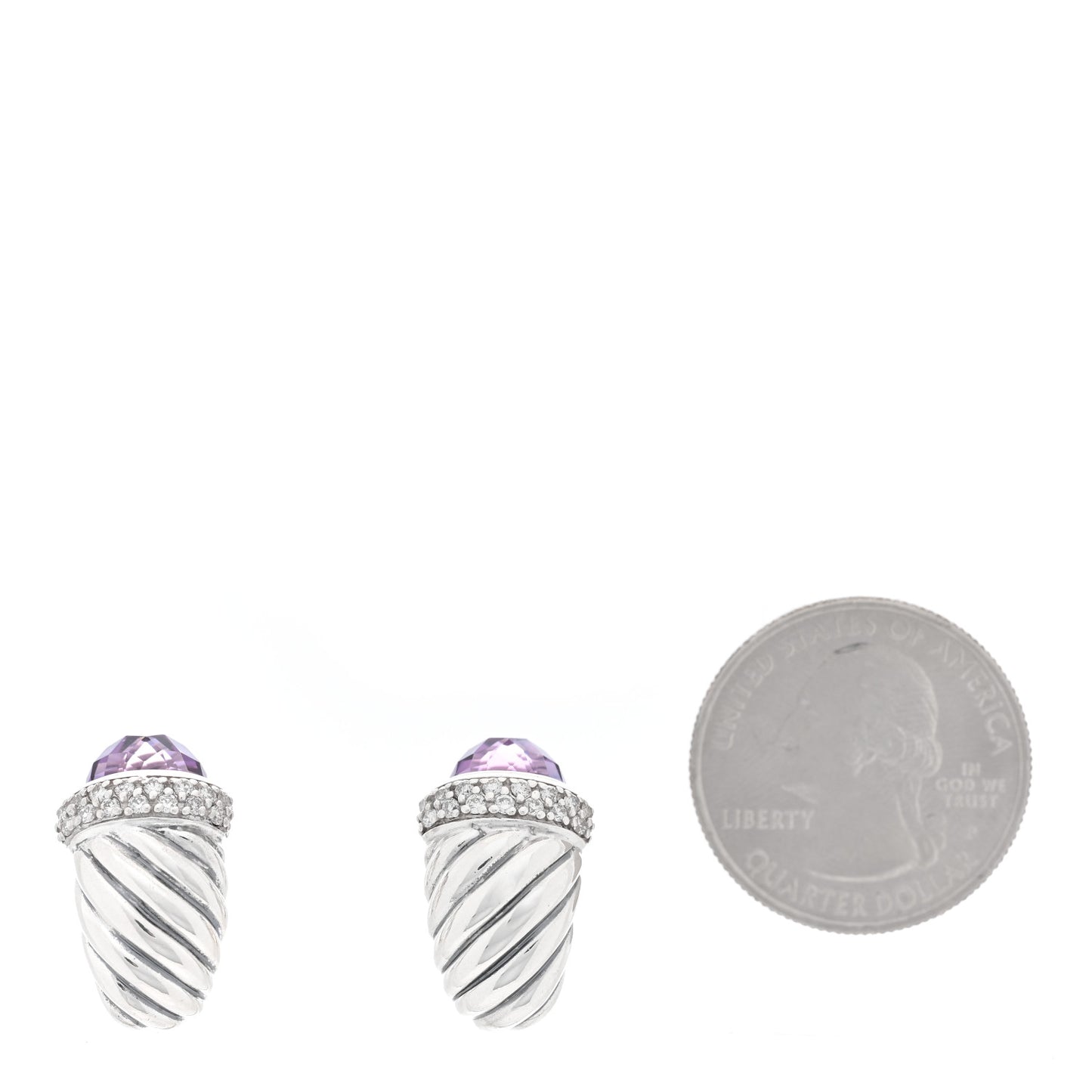 Sterling Silver Diamond Amethyst Shrimp Earrings