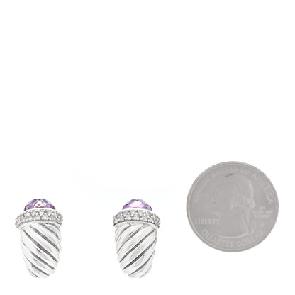 David Yurman Sterling Silver Diamond Amethyst Shrimp Earrings 2 of 4