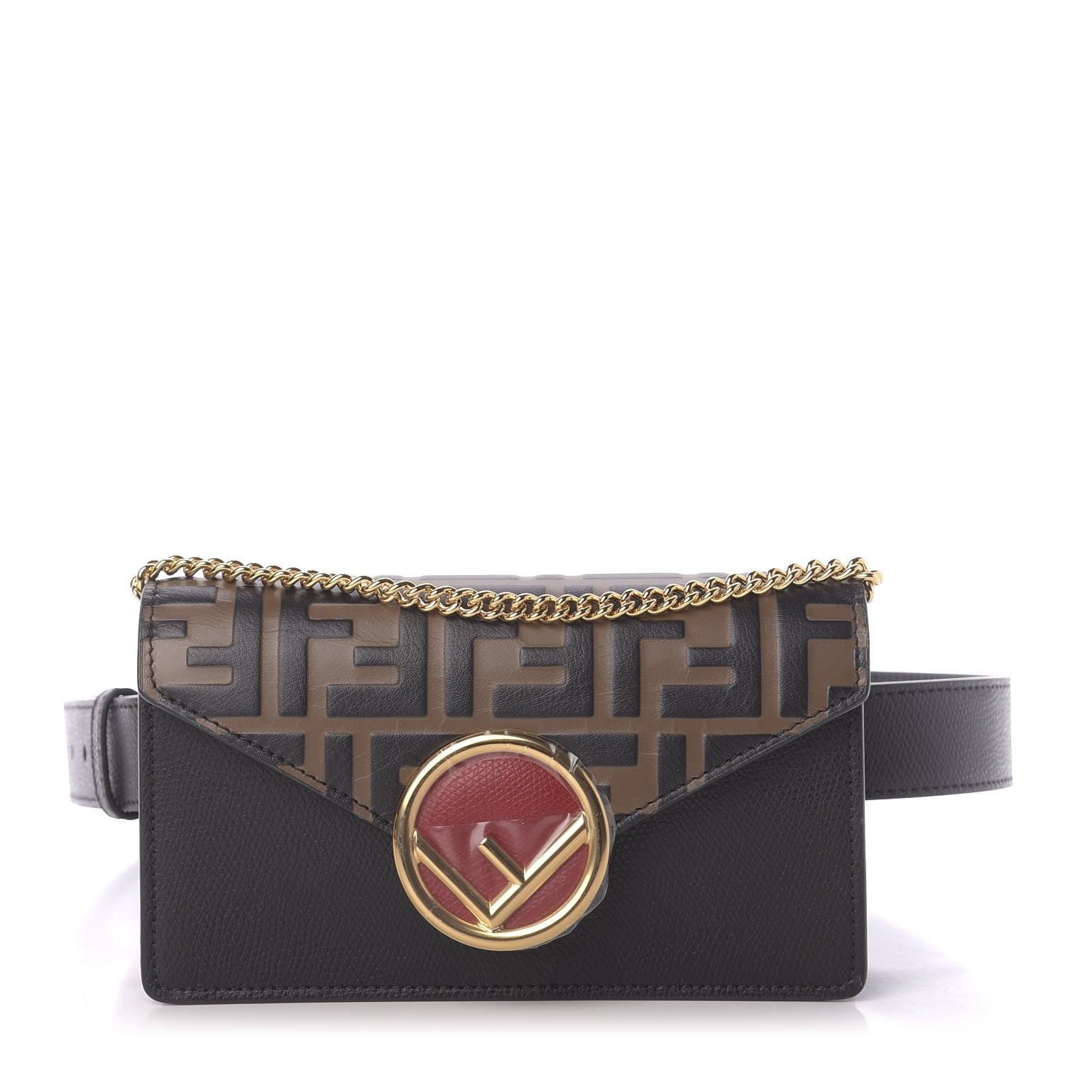 Fendi Vitello Cruise F is Fendi Bi-Color FF 1974 Embossed Envelope Belt Bag Maya Black 1 of 14
