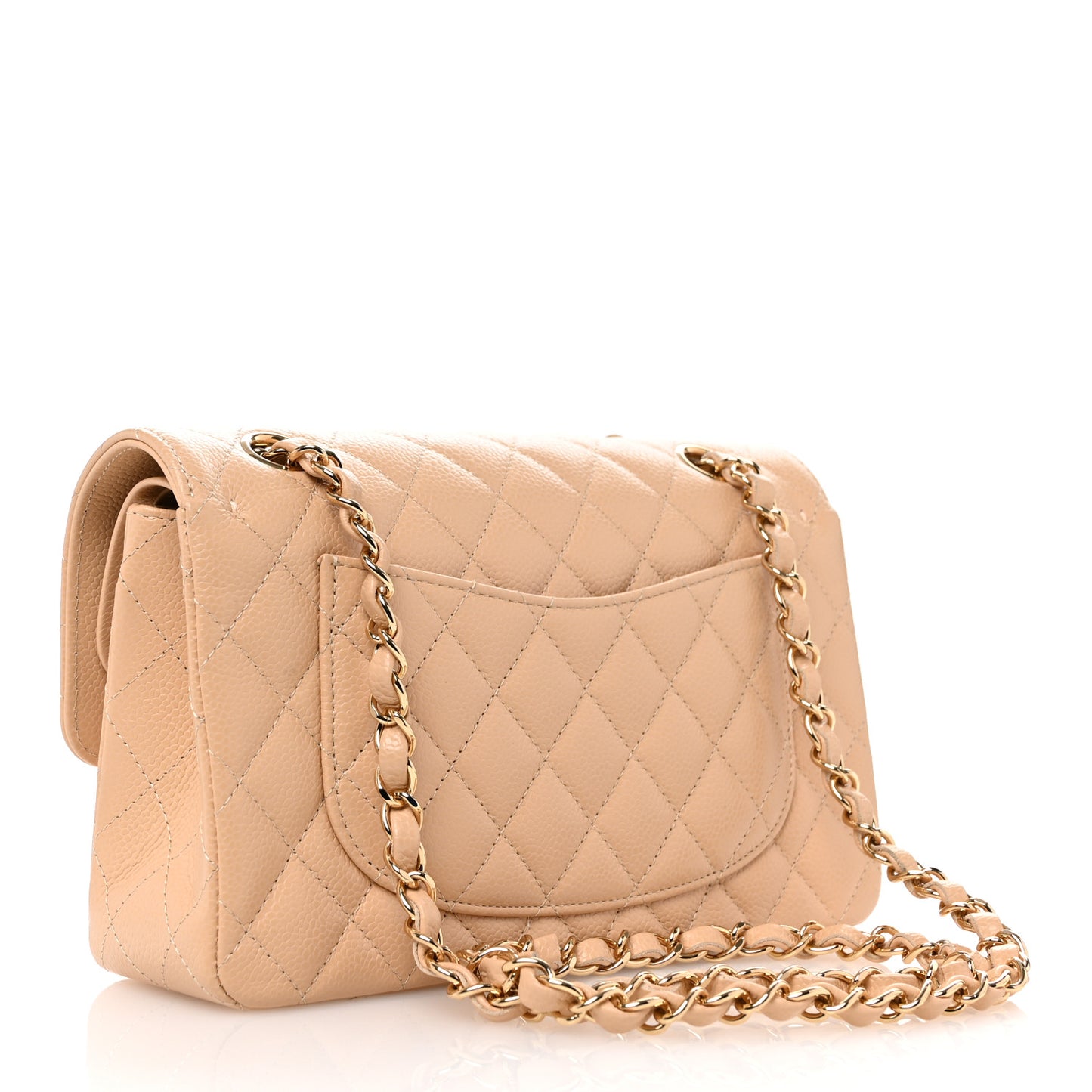 Caviar Quilted Small Double Flap Dark Beige