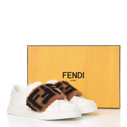 Fendi Vitello Shearling FF Velcro Slip On Sneakers 37 White 10 of 10