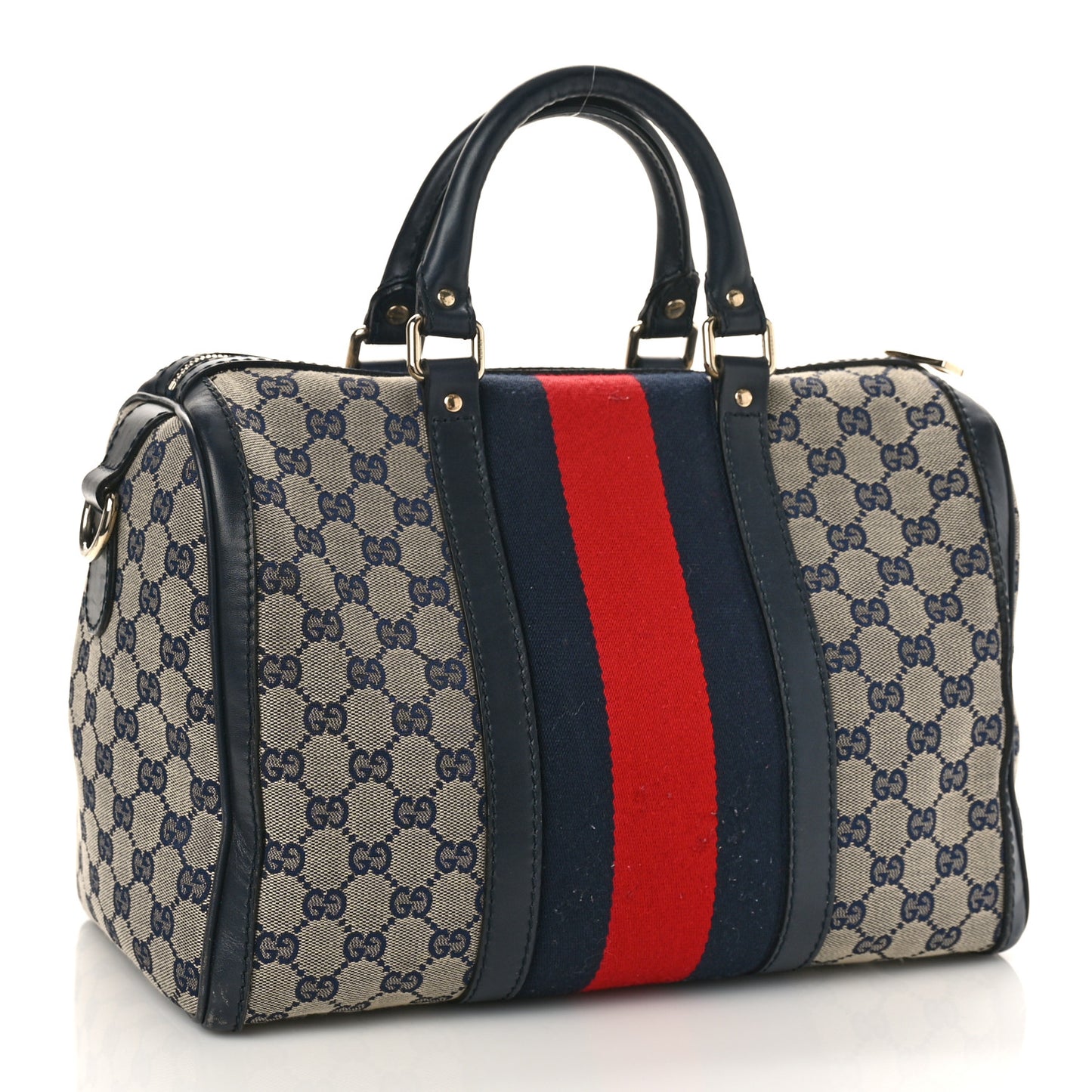 Monogram Selleria Calfskin Vintage Web Medium Boston Beige Blue