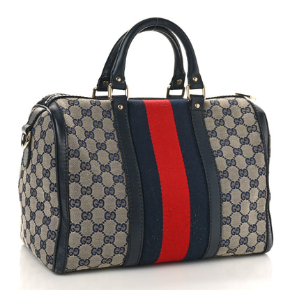 Gucci Monogram Selleria Calfskin Vintage Web Medium Boston Beige Blue 3 of 9