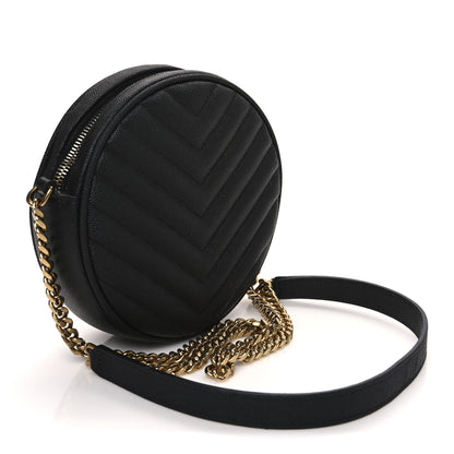Saint Laurent Grain De Poudre Matelasse Chevron Quilted Round Vinyle Camera Bag Black 3 of 12