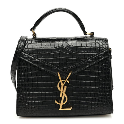 Saint Laurent Calfskin Crocodile Embossed Mini Classic Monogram Cassandra Top Handle Black 1 of 9