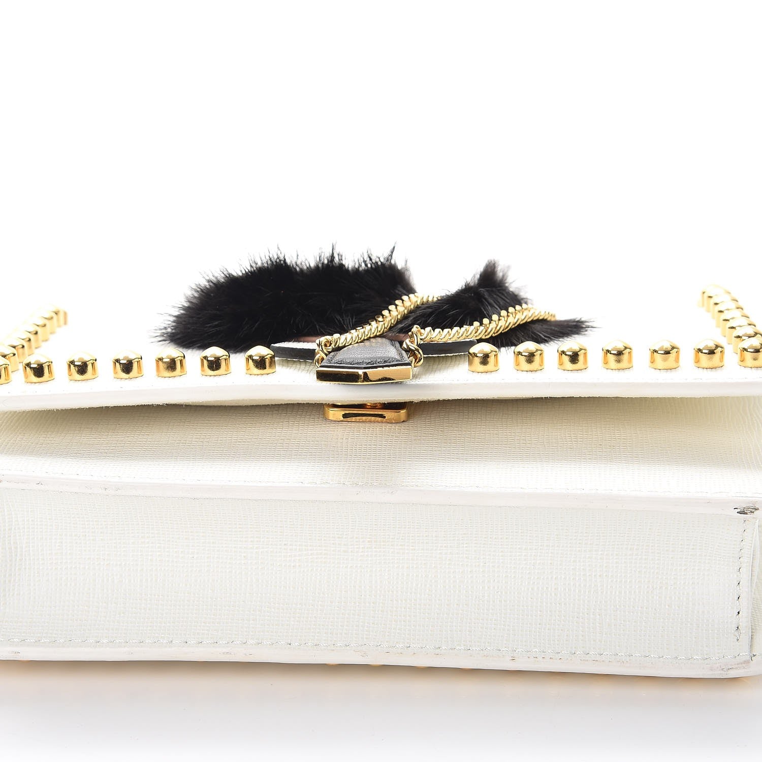 Fendi Vitello Elite Mink Fur Studded Karlito Tube Wallet on Chain White 9 of 11