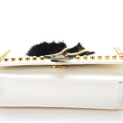 Fendi Vitello Elite Mink Fur Studded Karlito Tube Wallet on Chain White 9 of 11
