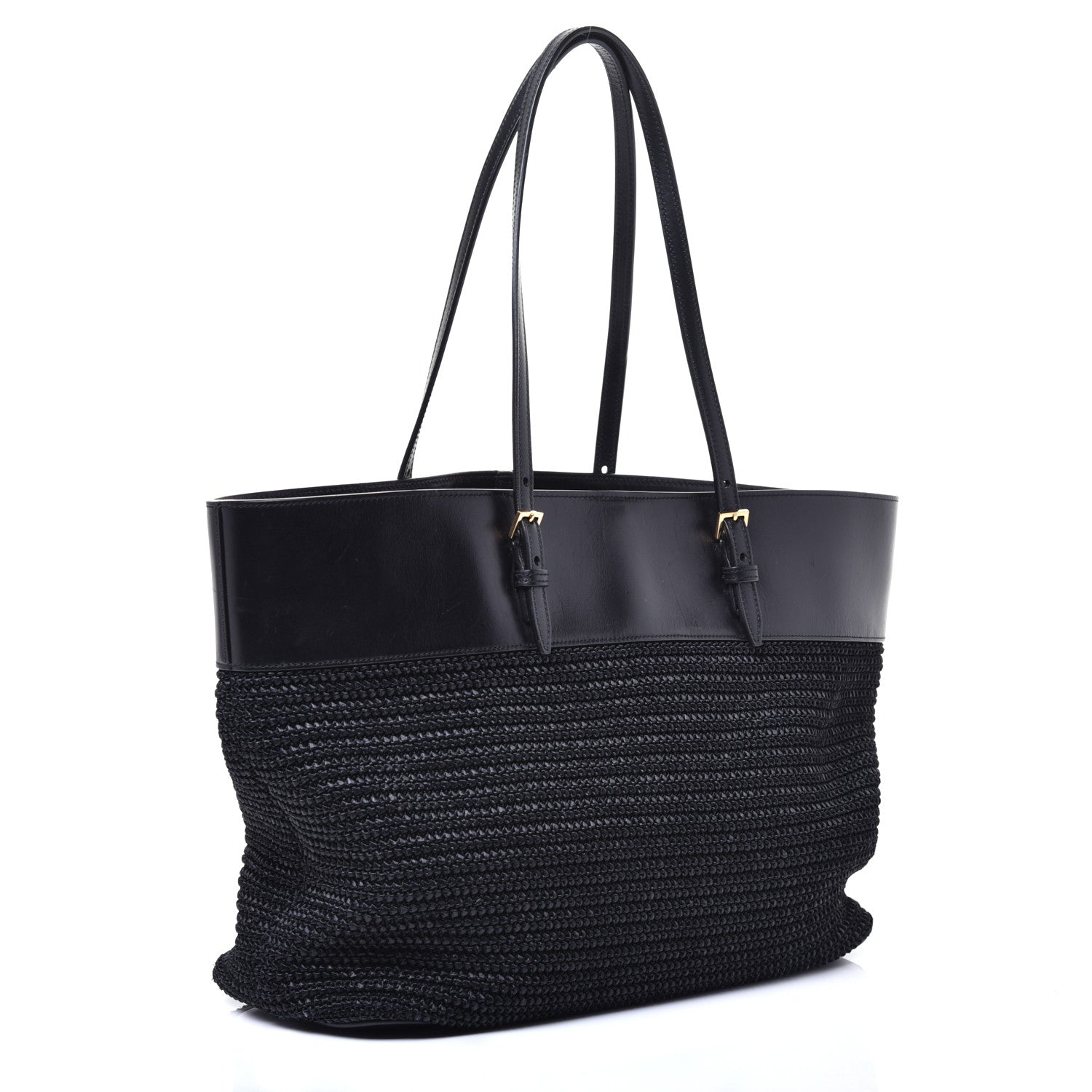 Saint Laurent Calfskin Raffia Medium Shopper Tote Black 3 of 9
