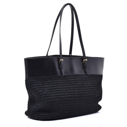 Saint Laurent Calfskin Raffia Medium Shopper Tote Black 3 of 9