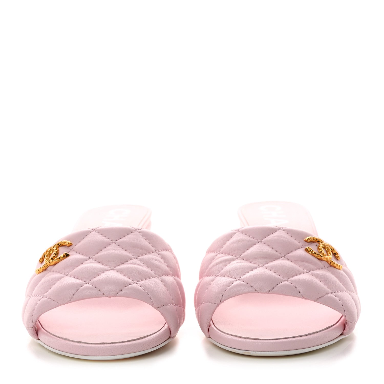 Chanel Lambskin Quilted Textured CC Mules 39 Light Pink 2 of 10