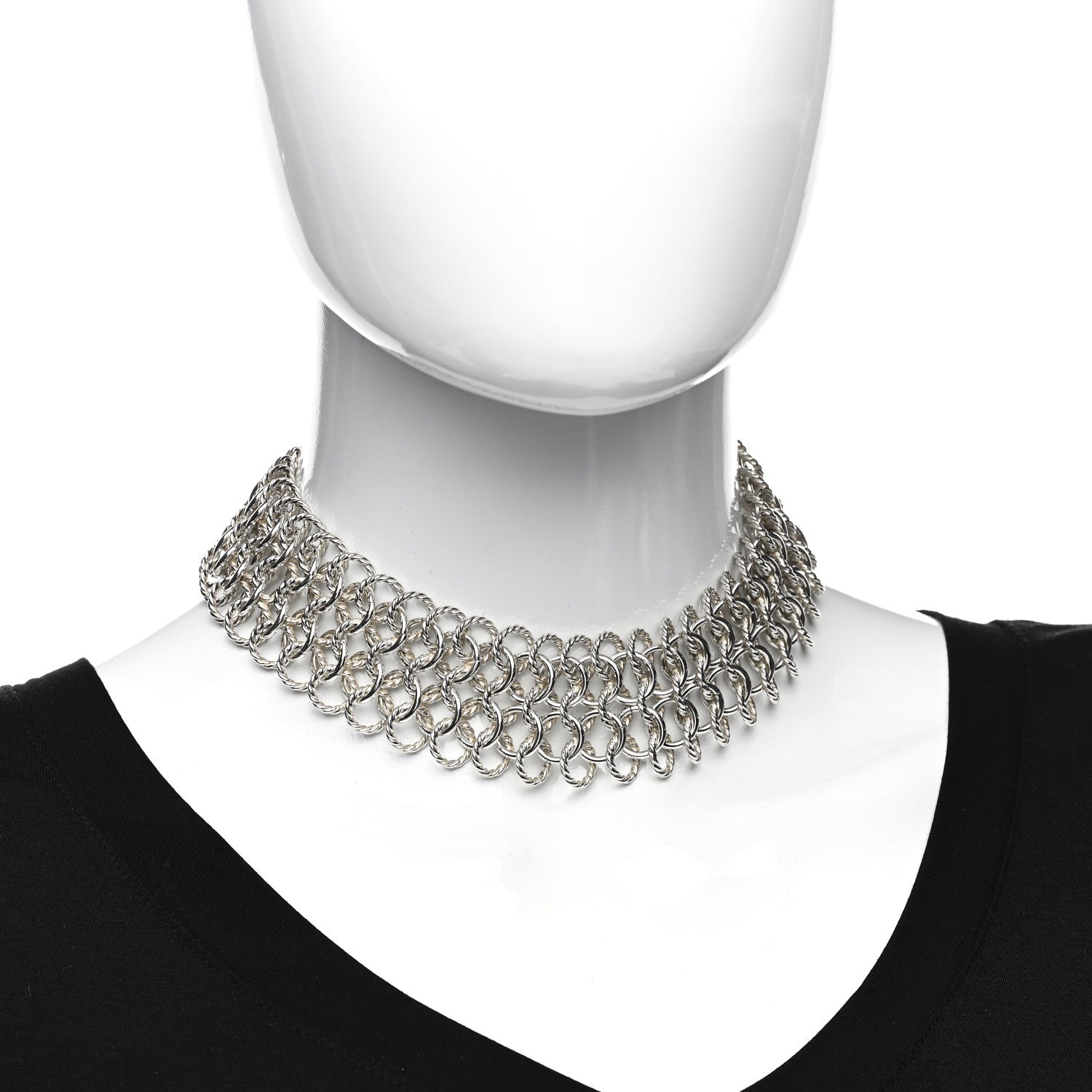David Yurman Sterling Silver 18K Yellow Gold Circle Link Choker Necklace 2 of 5