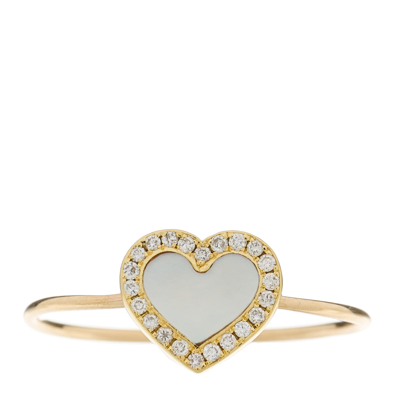 Jennifer Meyer 18K Yellow Gold Diamond Mother of Pearl Extra Small Heart Ring 53 6.5 1 of 5